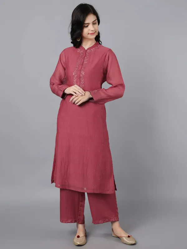 Brick_Red_Cupro_Silk_Chanderi_Straight_Kurta_For_Women