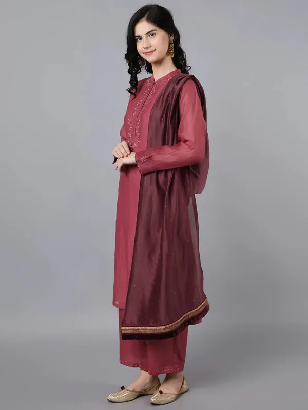 Brick_Red_Cupro_Silk_Chanderi_Straight_Kurta_For_Women