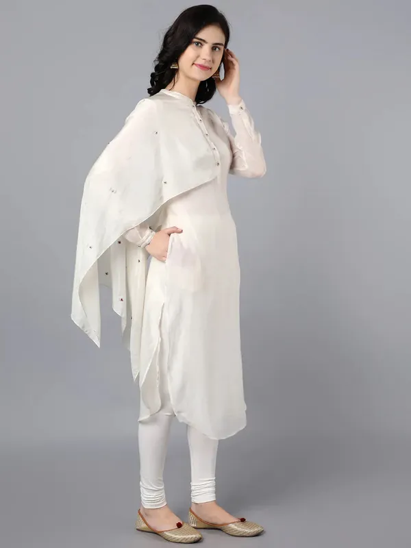 Ivory_Silk_Chanderi_Cupro_Silk_Drape_Kurta_Set_For_Women