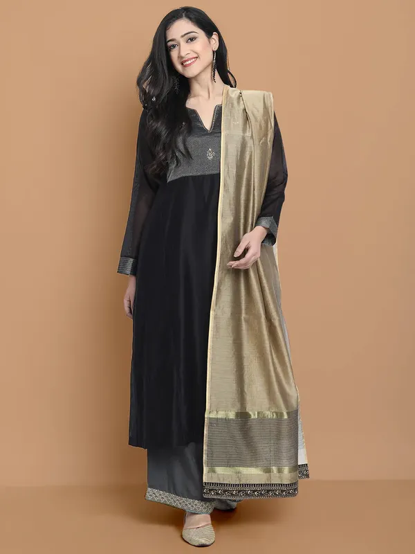 Black_Silk_Chanderi_Hand_Embroidered_Dress_For_Women