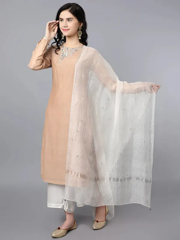Beige_Chanderi_Silk_Resham_Badla_Embroidered_Kurta_For_Women