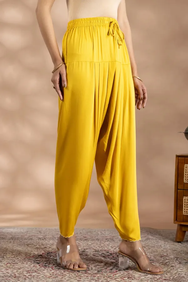Yellow_Bemberg_Silk_Pleated_Salwar_For_Women