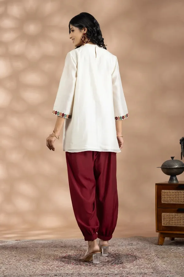 Ivory_And_Maroon_Bemberg_Silk_Embroidered_Top_Set_For_Women