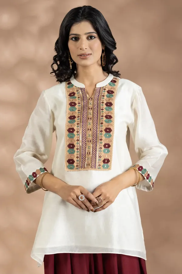 Ivory_And_Maroon_Bemberg_Silk_Embroidered_Top_Set_For_Women