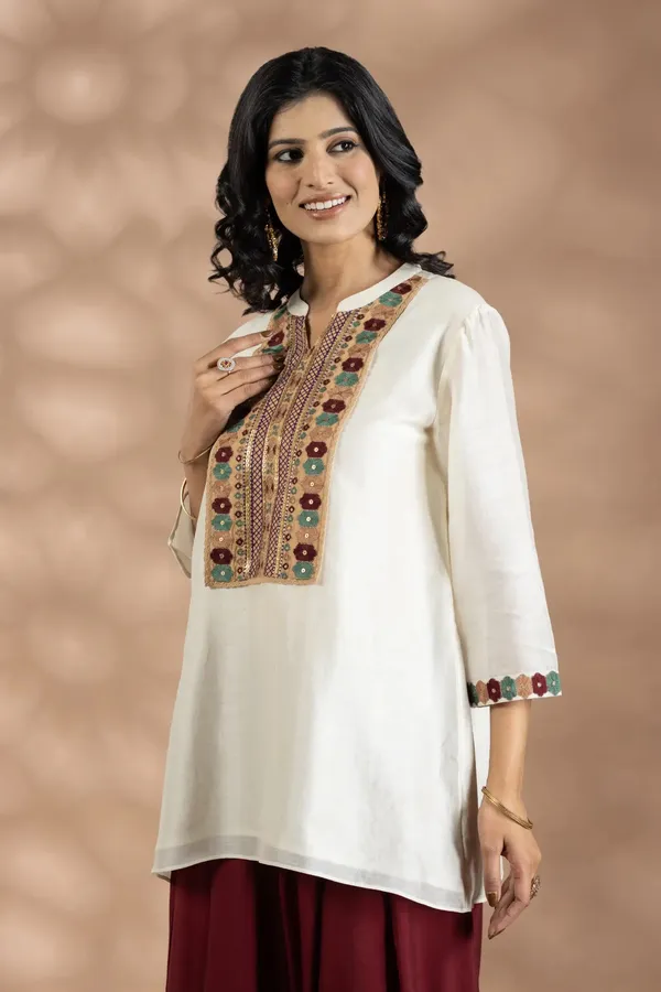 Ivory_And_Maroon_Bemberg_Silk_Embroidered_Top_Set_For_Women