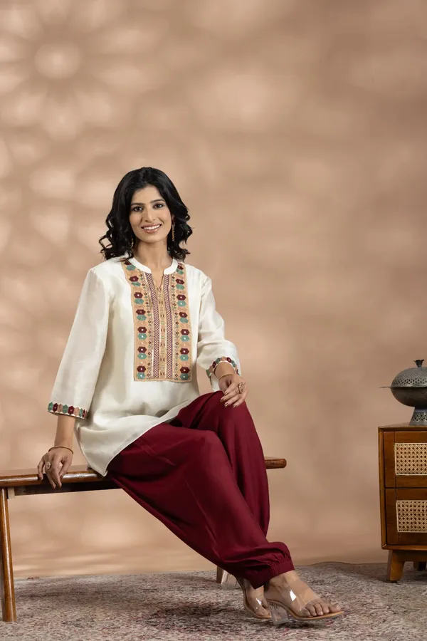 Ivory_And_Maroon_Bemberg_Silk_Embroidered_Top_Set_For_Women