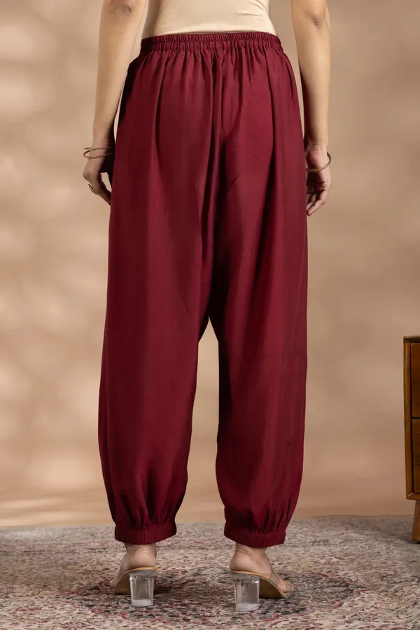 Maroon_Bemberg_Silk_Pleated_Dhoti_Pant_For_Women