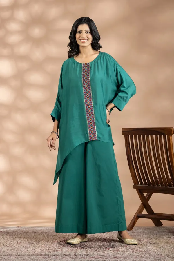Green_Bemberg_Silk_Embroidered_Flared_Top_For_Women