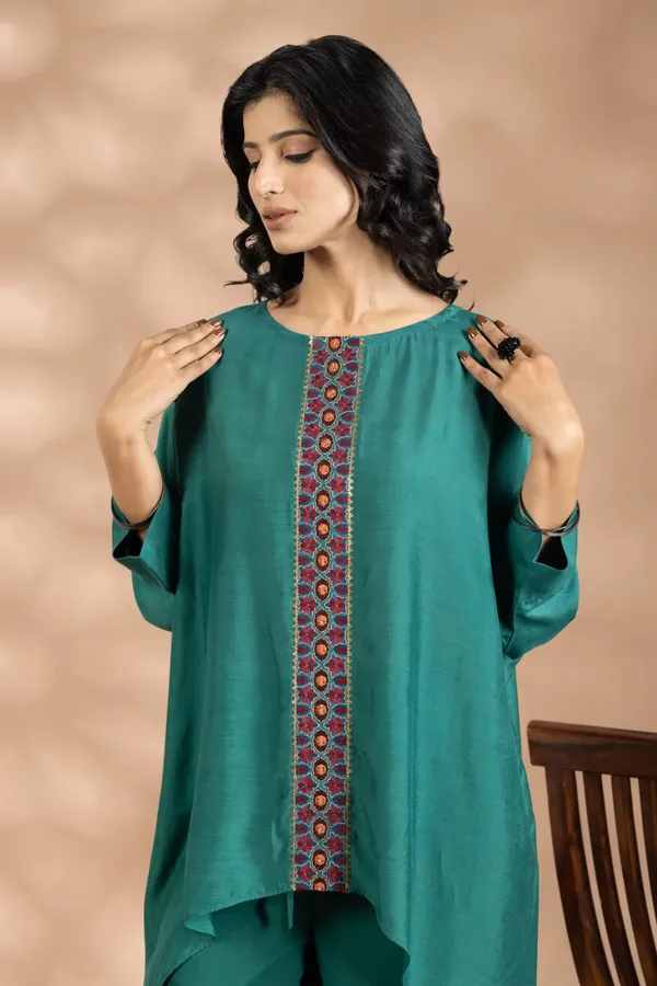 Green_Bemberg_Silk_Embroidered_Flared_Top_For_Women