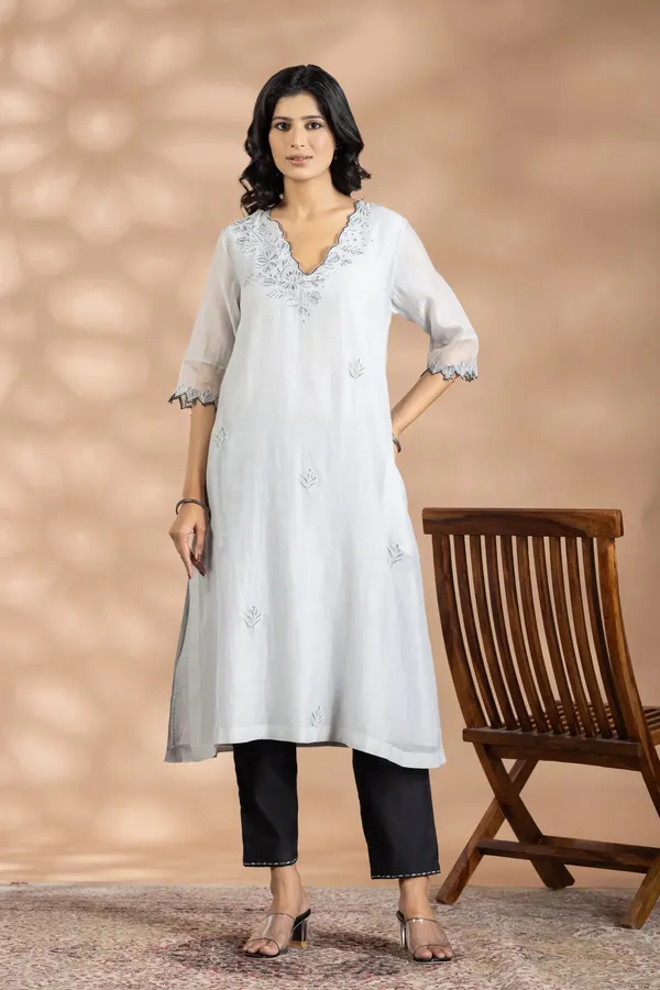 Grey_Chanderi_Silk_Zari_Embroidered_Kurta_For_Women