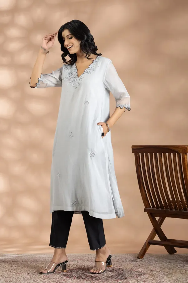 Grey_Chanderi_Silk_Zari_Embroidered_Kurta_For_Women