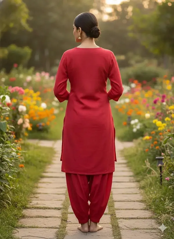 Red_Bemberg_Silk_Sequined_Mid-Length_Kurta_For_Women