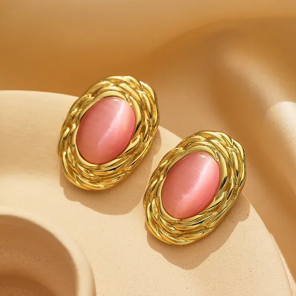 Gold_Steel_Twisted_Oval_Cat_Eye_Stud_Earrings_For_Women