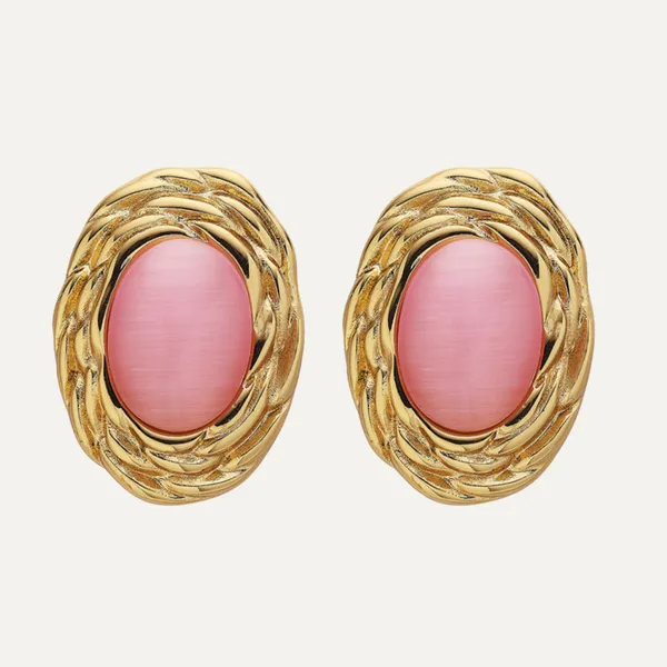 Gold_Steel_Twisted_Oval_Cat_Eye_Stud_Earrings_For_Women