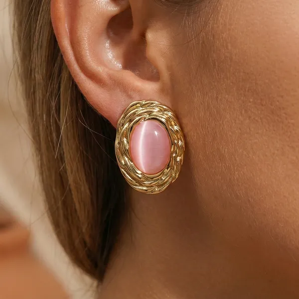 Gold_Steel_Twisted_Oval_Cat_Eye_Stud_Earrings_For_Women