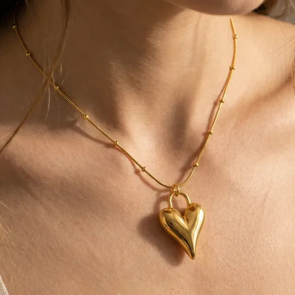 Gold_Steel_Cubic_Zirconia_Heart_Charm_Pendant_For_Women