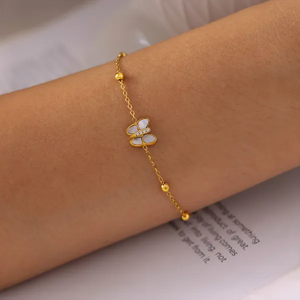 Gold_Steel_White_Shell_Butterfly_Charm_Bracelet_For_Women