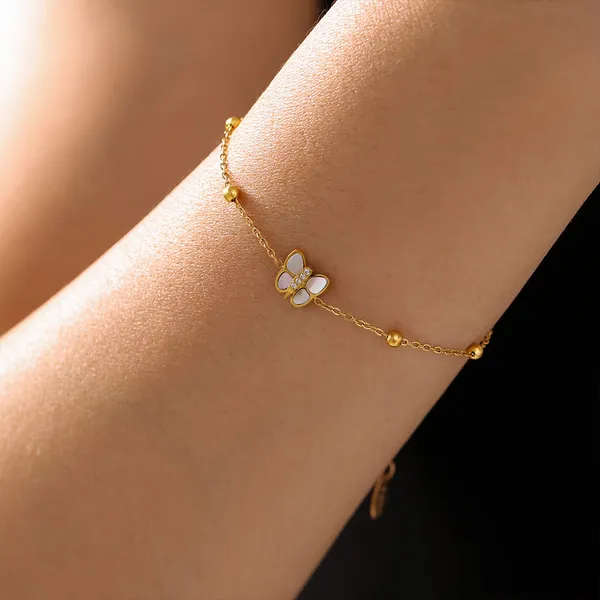 Gold_Steel_White_Shell_Butterfly_Charm_Bracelet_For_Women