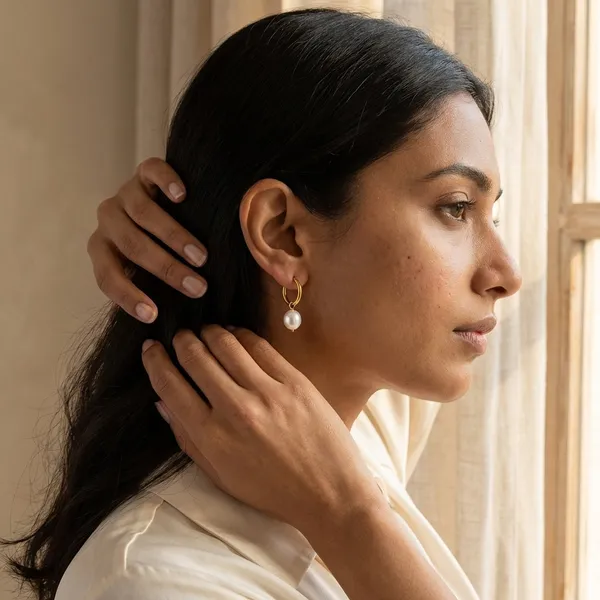 Gold_Steel_Pearl_Drop_Huggie_Hoop_Earrings_For_Women