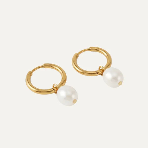 Gold_Steel_Pearl_Drop_Huggie_Hoop_Earrings_For_Women