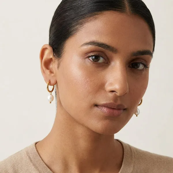 Gold_Steel_Pearl_Drop_Huggie_Hoop_Earrings_For_Women