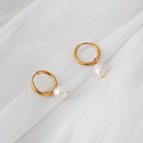 Gold_Steel_Pearl_Drop_Huggie_Hoop_Earrings_For_Women