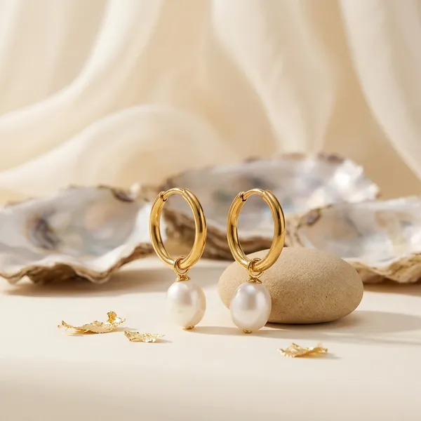Gold_Steel_Pearl_Drop_Huggie_Hoop_Earrings_For_Women