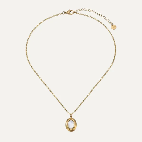 Gold_Steel_White_Shell_Inlay_Oval_Pendant_Necklace_For_Women
