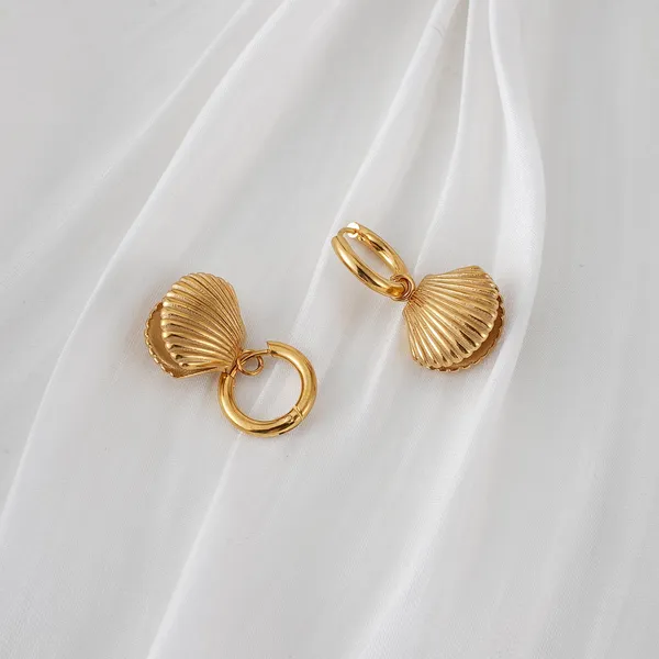 Gold_Steel_Shell_Pearl_Huggie_Hoop_Earrings_For_Women