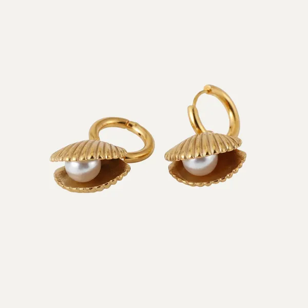 Gold_Steel_Shell_Pearl_Huggie_Hoop_Earrings_For_Women