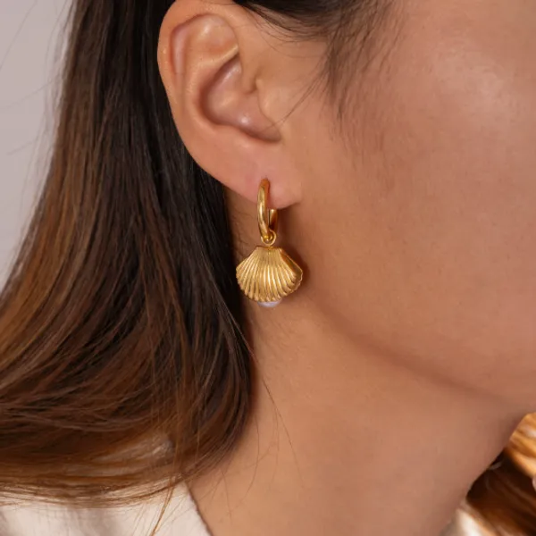 Gold_Steel_Shell_Pearl_Huggie_Hoop_Earrings_For_Women