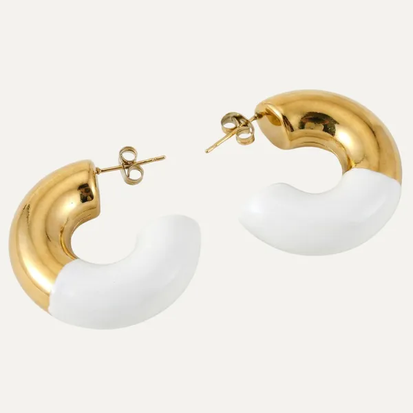Gold_And_White_Two_Tone_Steel_Chunky_C_Hoop_Earrings_For_Women