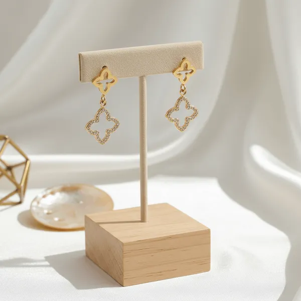Gold_Steel_Clover_Crystal_Drop_Earrings_For_Women