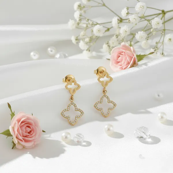 Gold_Steel_Clover_Crystal_Drop_Earrings_For_Women