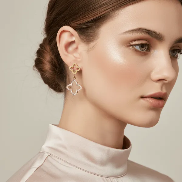 Gold_Steel_Clover_Crystal_Drop_Earrings_For_Women
