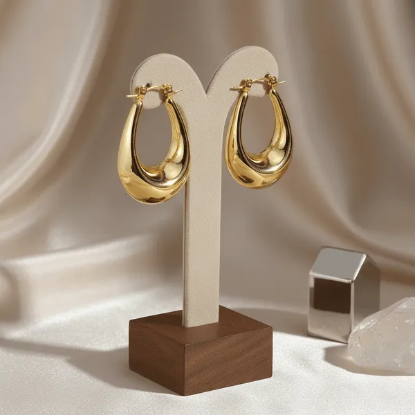 Gold_Steel_Ripple_Hoop_Earrings_For_Women
