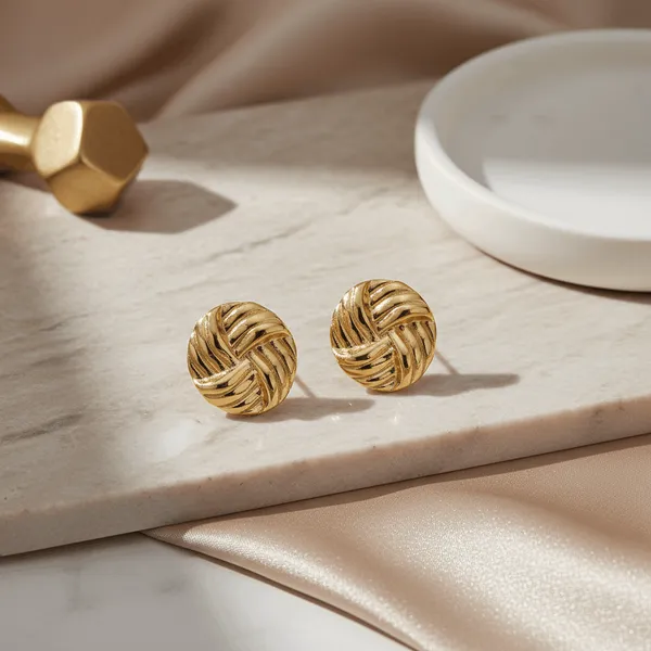 Gold_Steel_Woven_Texture_Stud_Earrings_For_Women