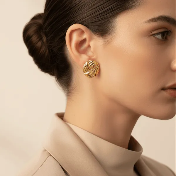 Gold_Steel_Woven_Texture_Stud_Earrings_For_Women