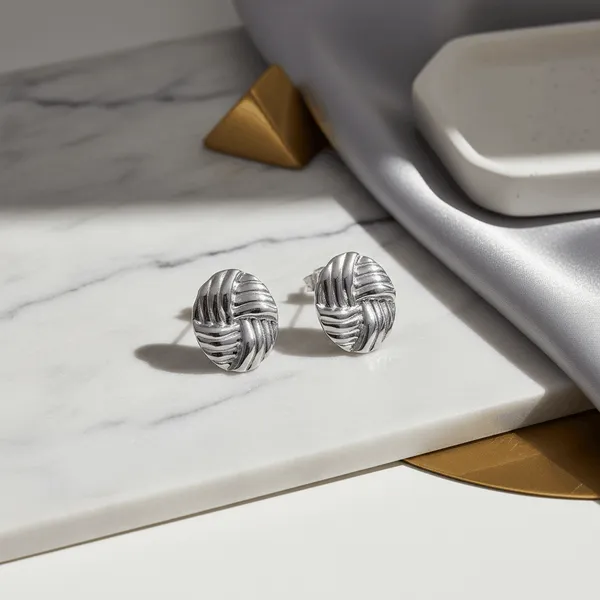 Silver_Steel_Woven_Texture_Stud_Earrings_For_Women