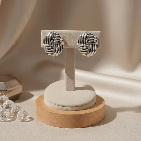 Silver_Steel_Woven_Texture_Stud_Earrings_For_Women