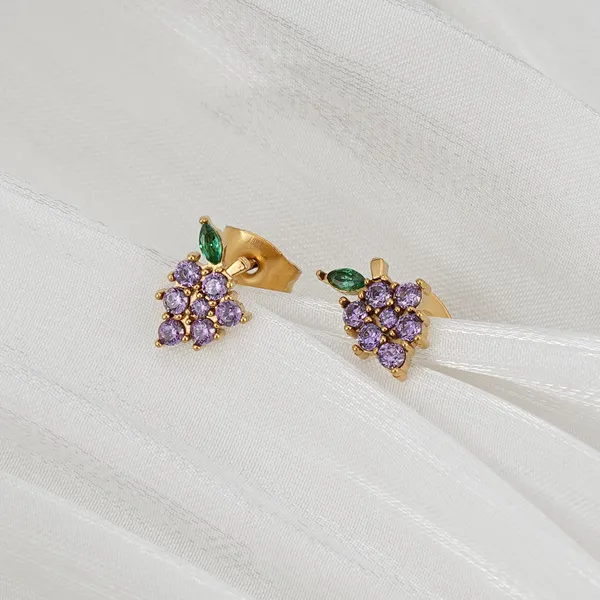 Gold_Steel_Amethyst_Vine_Stud_Earrings_For_Women