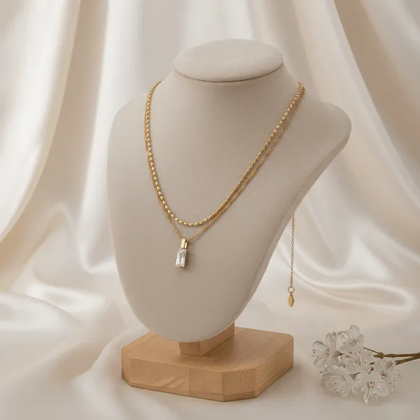 Gold_Steel_Crystal_Drop_Layered_Chain_Necklace_For_Women