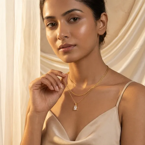 Gold_Steel_Crystal_Drop_Layered_Chain_Necklace_For_Women