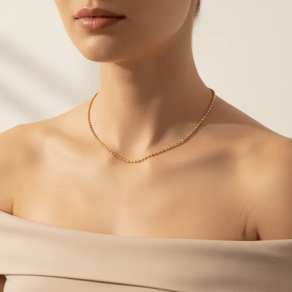 Gold_Steel_Bead_Classic_Chain_Necklace_For_Women