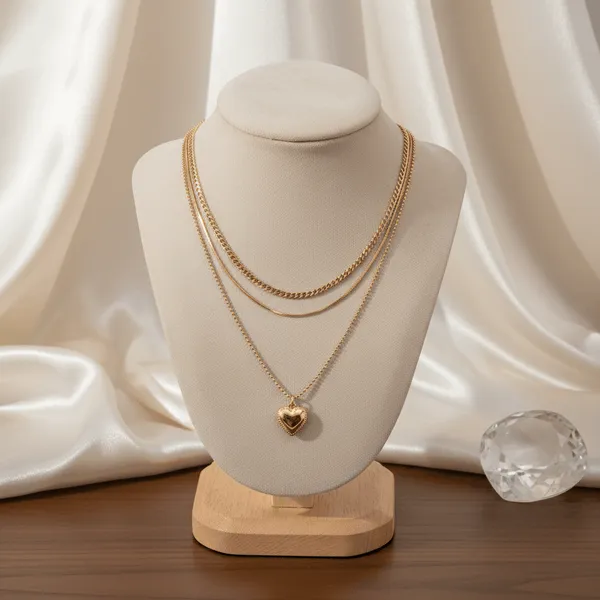 Gold_Steel_Heart_Pendant_Layered_Necklace_For_Women