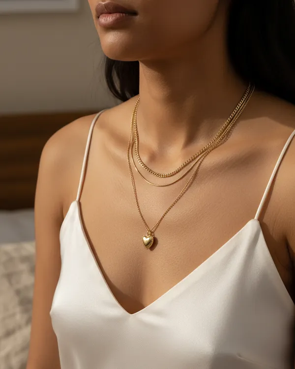 Gold_Steel_Heart_Pendant_Layered_Necklace_For_Women