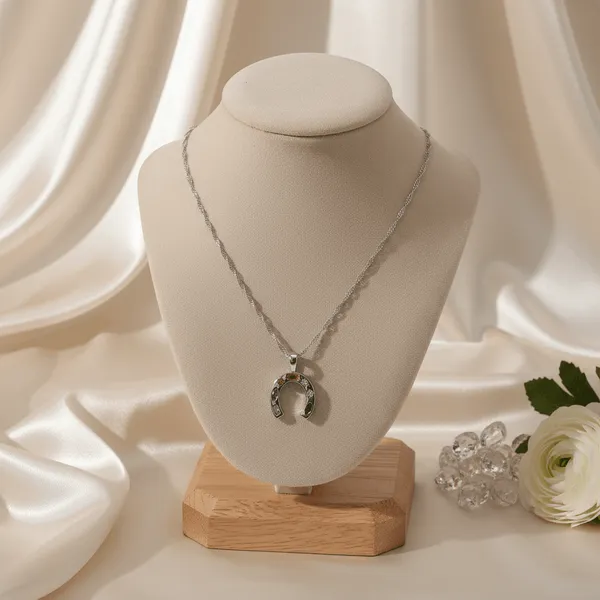 Silver_Steel_Horseshoe_Multi_Stone_Chain_Necklace_For_Women