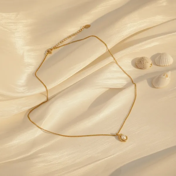 Gold_Steel_Pearl_Pendant_Minimalist_Necklace_For_Women