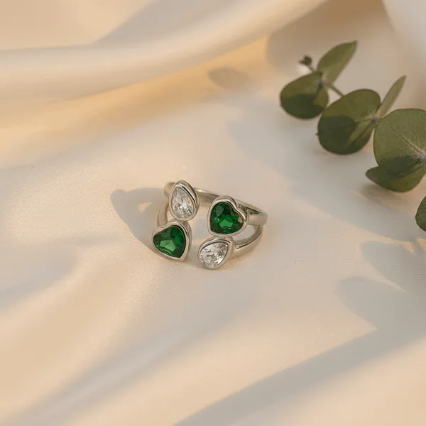 Silver_Steel_Heart_Duo_Stone_Ring_For_Women