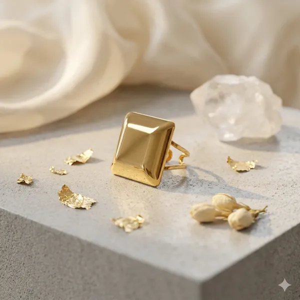 Gold_Steel_High_Polish_Square_Top_Bold_Ring_For_Women